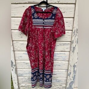 Vintage Only Necessities 90s Bandana Print Fourth Of July MuMu Midi Dress 2X
